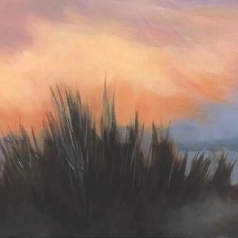 acrylic painting of a beach at sunset by artist Shona Jones